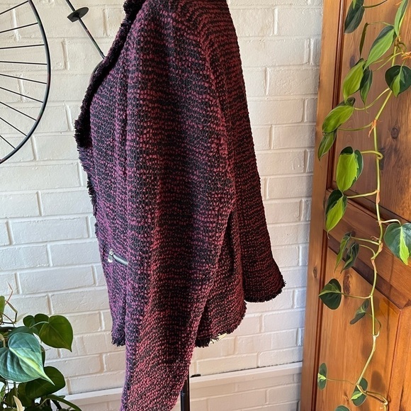 LAUNDRY by Shelli Segal boucle fringe trim open front crop blazer sz XL gorpcore - Picture 6 of 11